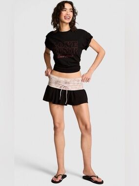 NWT PINK Victoria’s Secret All-Day Cotton Foldover Flirty Mini Skort